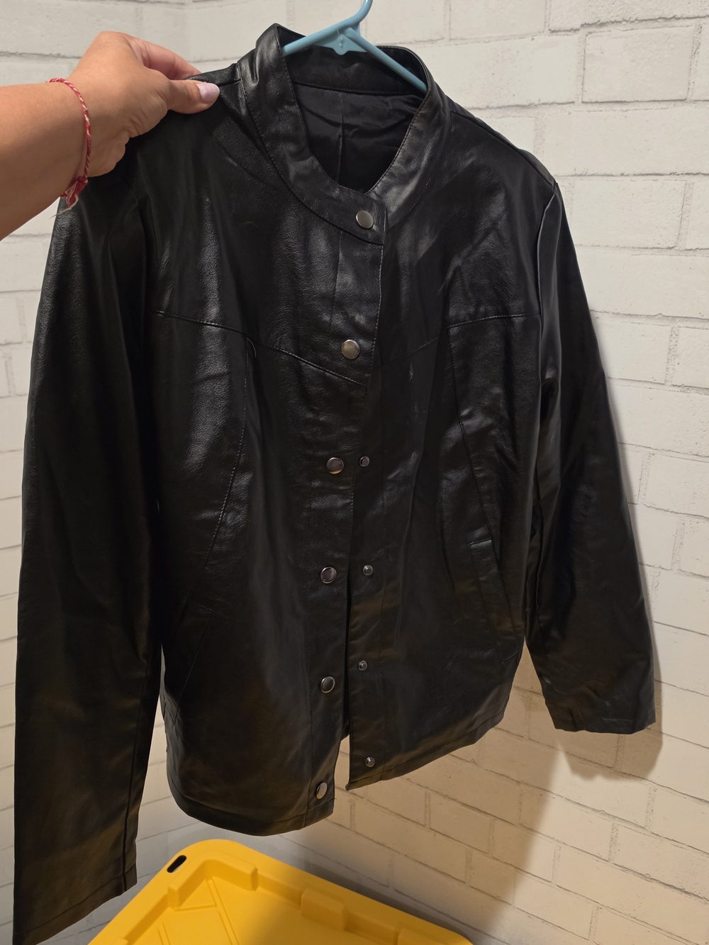 Black Leather Snap-Front Jacket